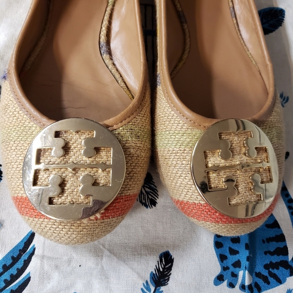 Tory Burch Reva Raffia Woven Striped Flats size 8½